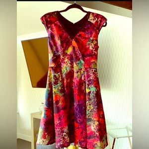 NWT ABS Fit and Flare Red Flower Print Dress